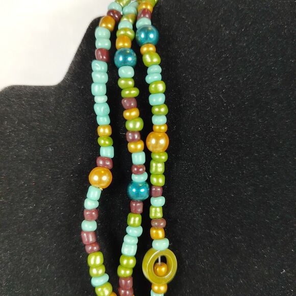 Boho Multicolor Bead Necklace Layered Statement Jewelry Retro Circles 16" - 19" - Picture 6 of 15
